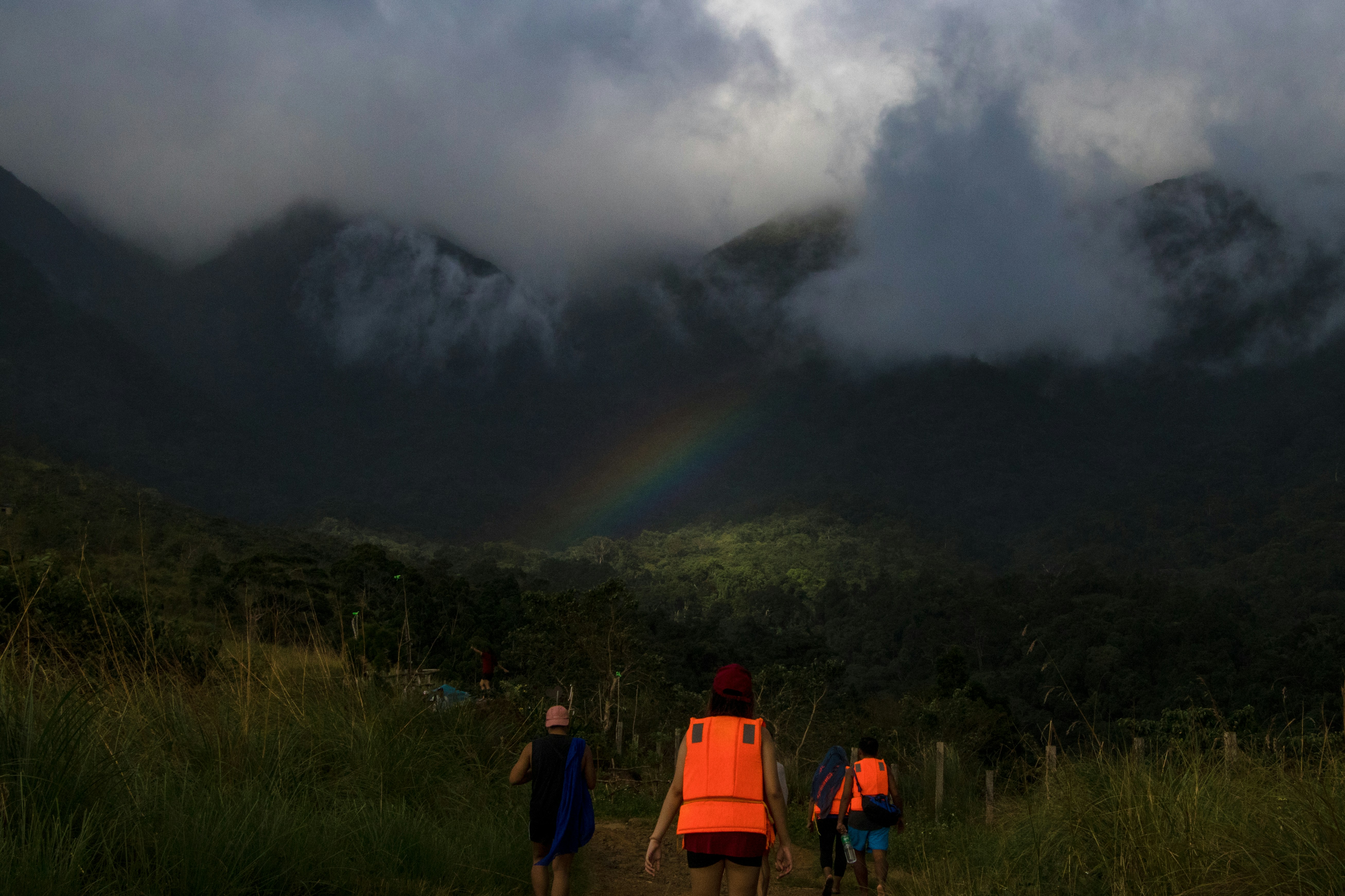 A rainbow showed up in the mountains